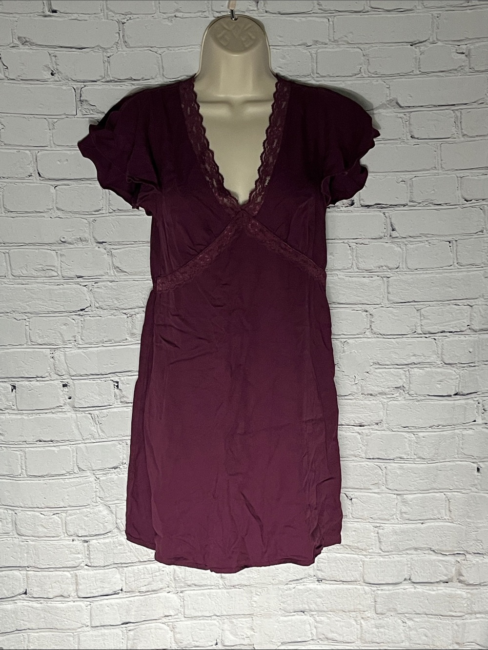 Old Navy Plum Lace-Trim Short Sleeve Chemise